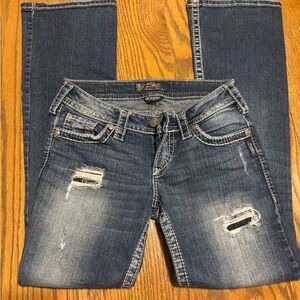 Silver Jeans Women's Ripped Dark Blue Skinny Jeans